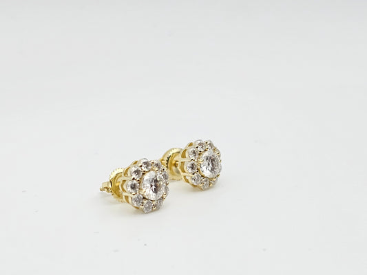 Floral Halo Moissanite Stud Earrings | 10 stones | VVS-D Color | 925 Silver Gold Plated