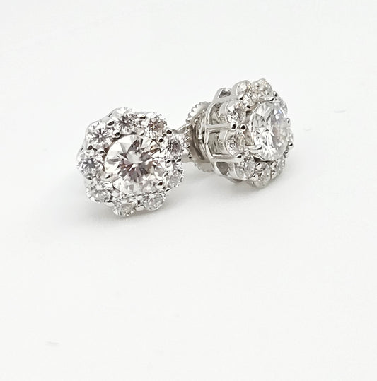 Floral Halo Moissanite Stud Earrings | 10 stones | VVS-D Color | 925 Silver