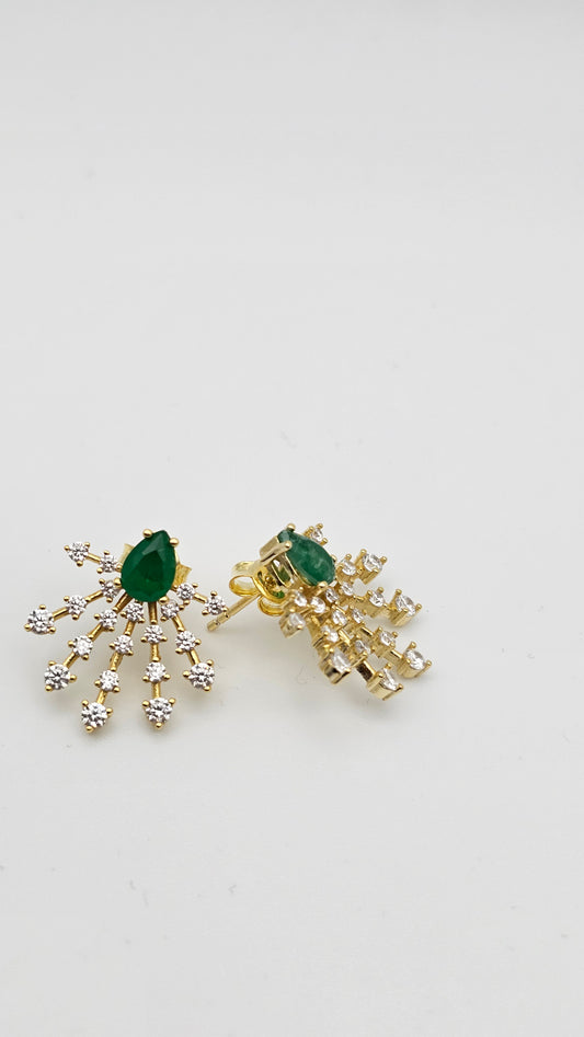 Emerald Green Fanburst Earrings | 925 Silver, Gold-Plated