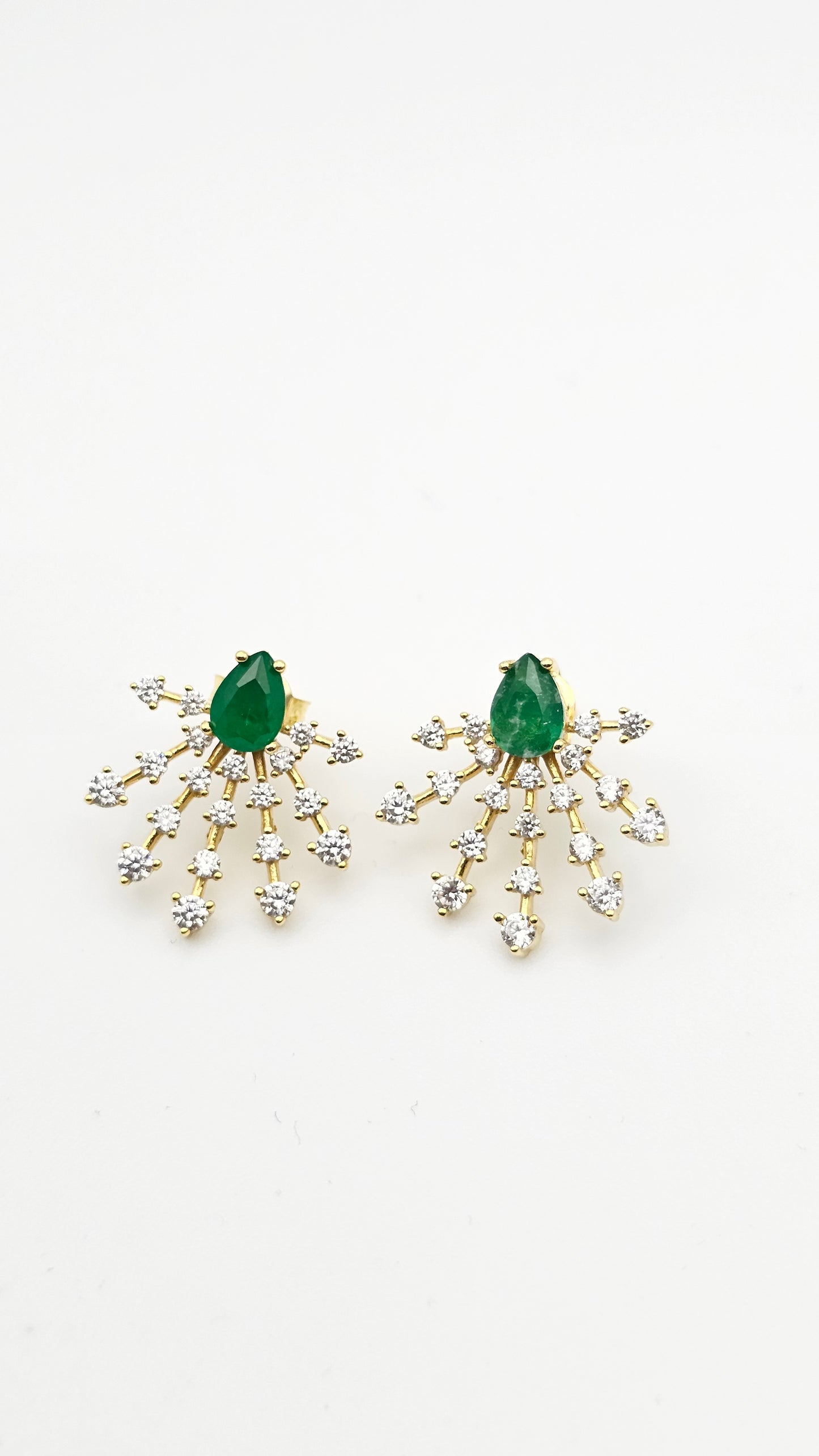 Emerald Green Fanburst Earrings | 925 Silver, Gold-Plated