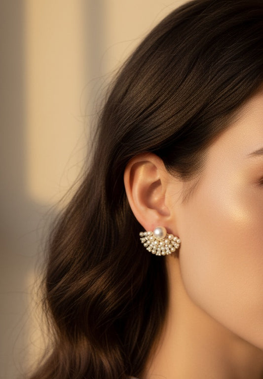 Fanburst Freshwater Pearl Earrings, 925 Silver, gold plated