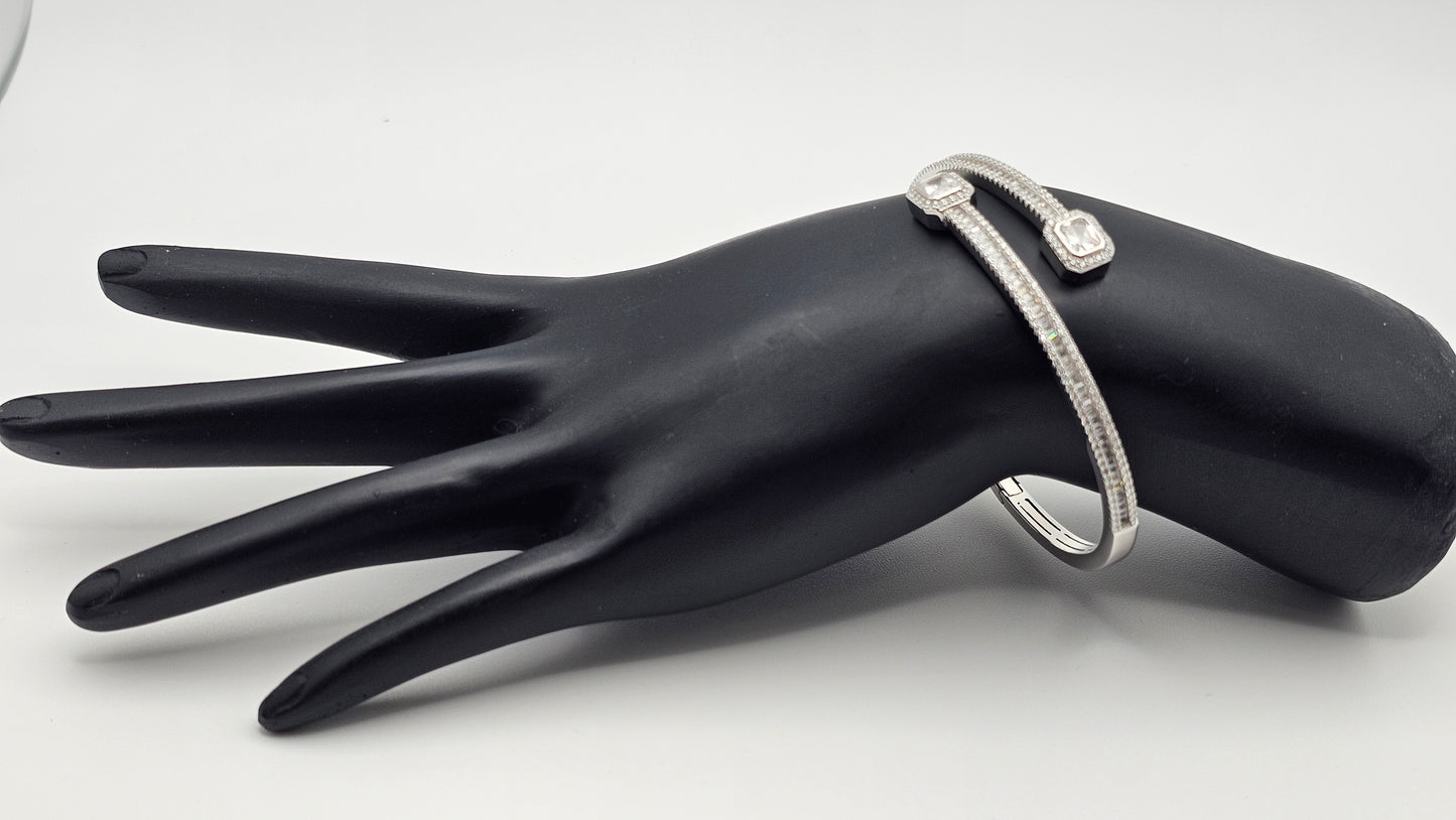 Geometric Open Ended Bangle | 925 Silver