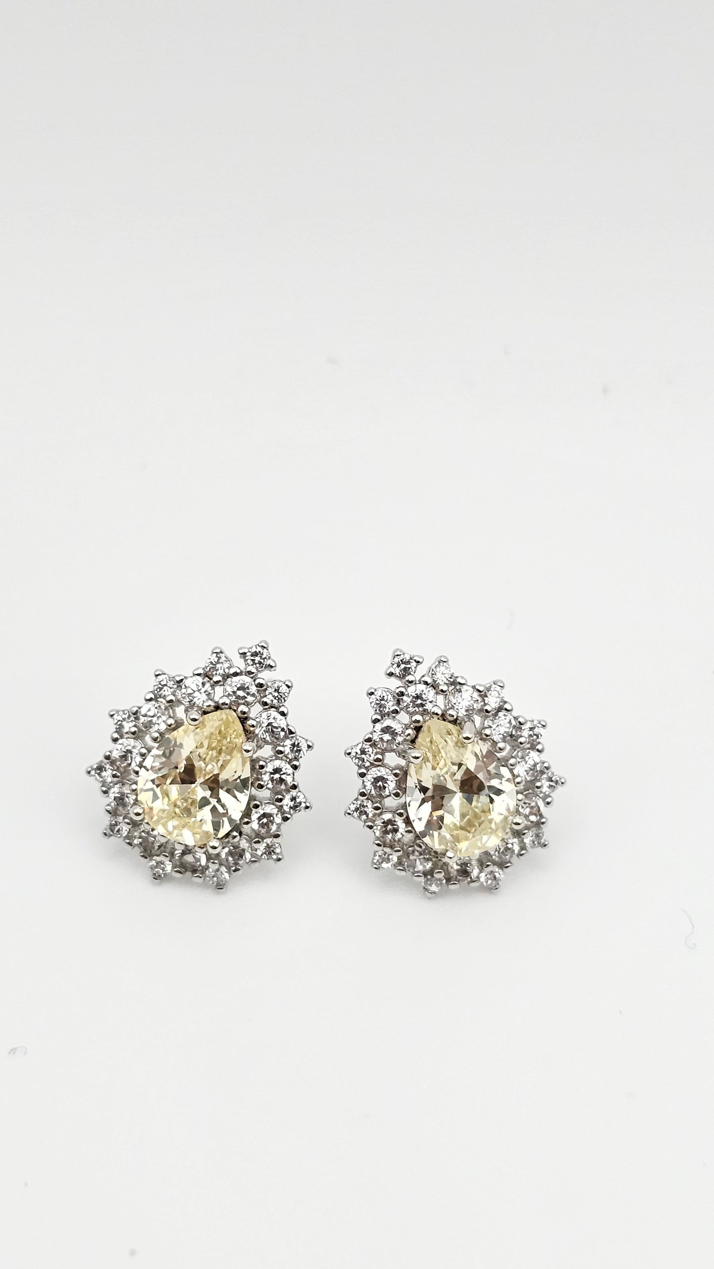 Champagne Teardrop Halo Earrings – 925 Silver