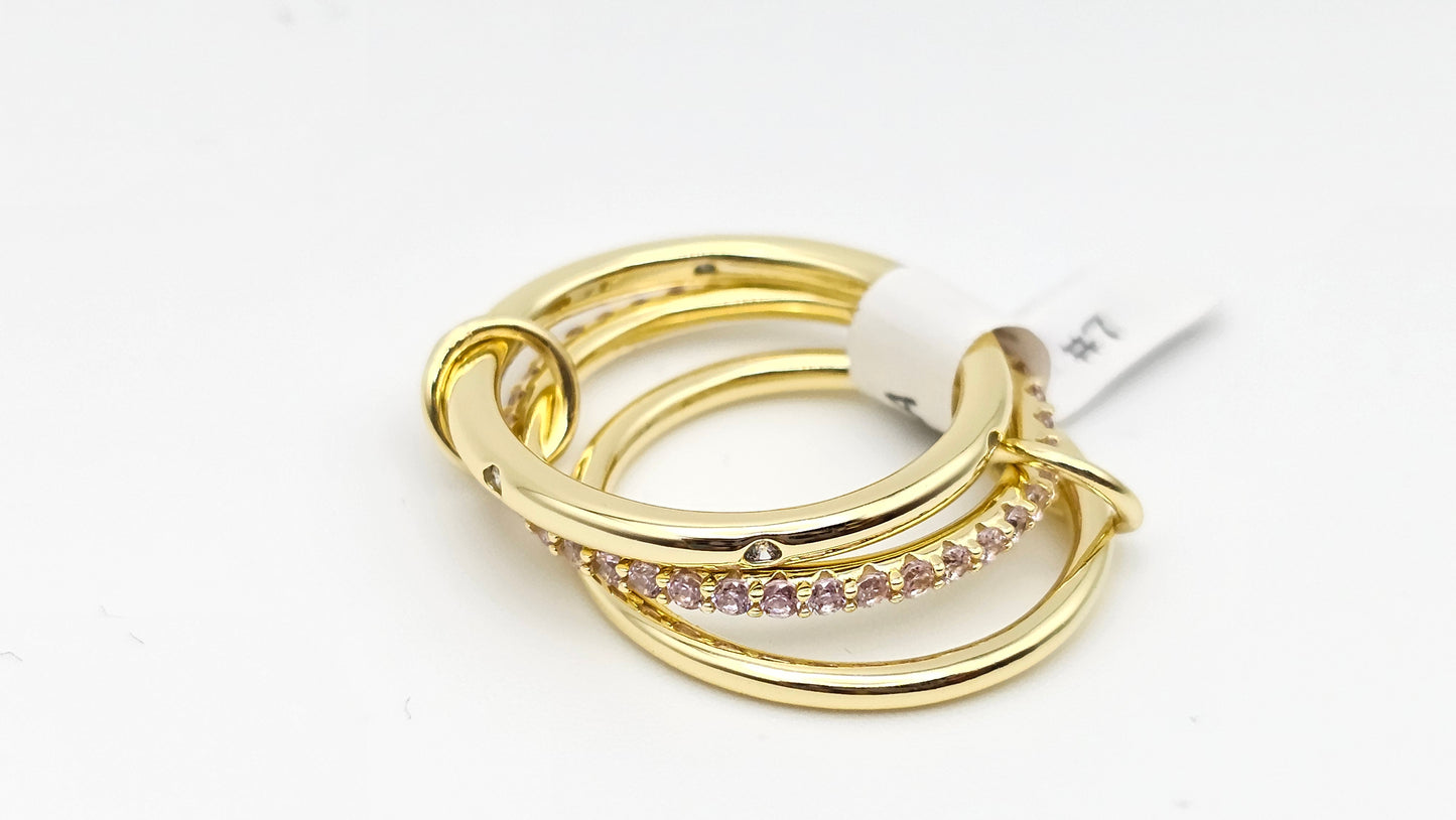 Interlocked Stacked ring with pink stones | US 7 | 925 Silver Gold Plated