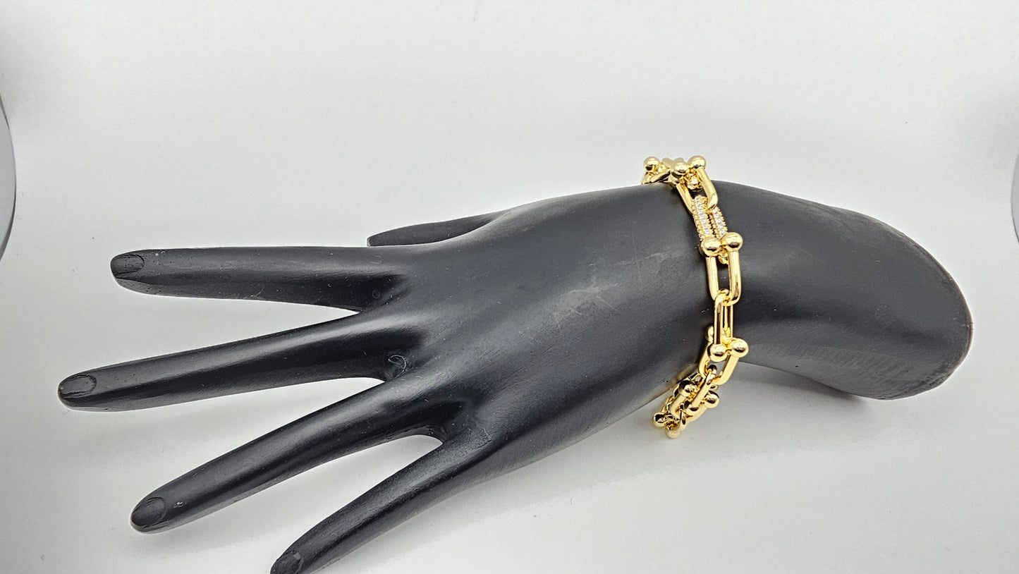 Paper Clip Bracelet with Crystal Accents – 18K Gold Plated | 925 Silver