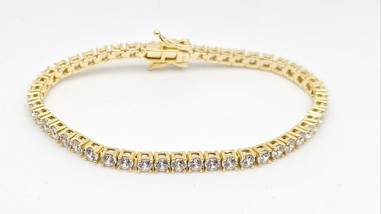 3mm Round cut stone Tennis Bracelet – 6.5" | 18K Gold Plated | 925 Silver