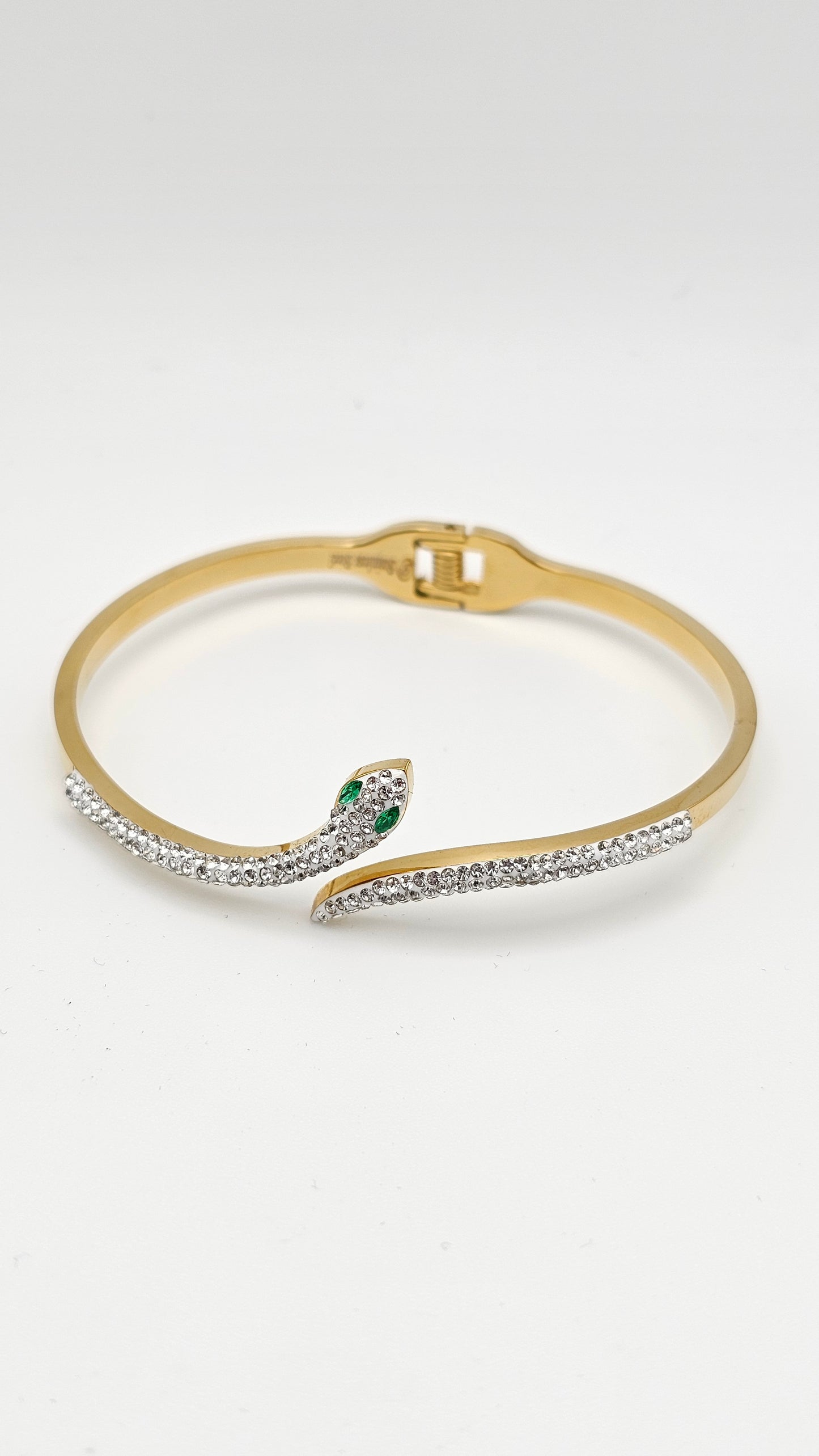Crystal Snake Motif Bangle – Gold-Plated