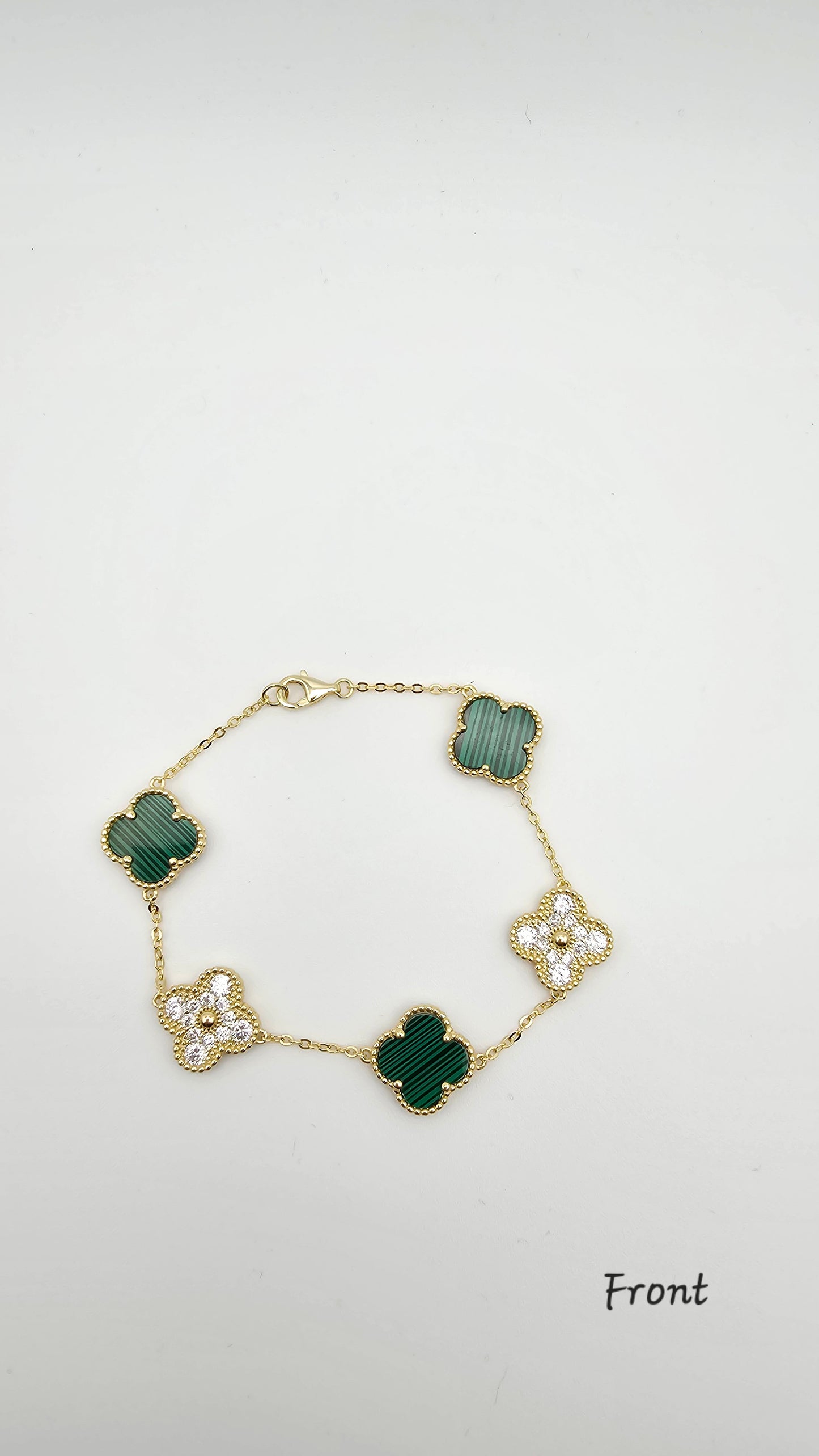 Clover bracelets with stone accents- white, green, gold , 925 Silver, 18kt gold plated