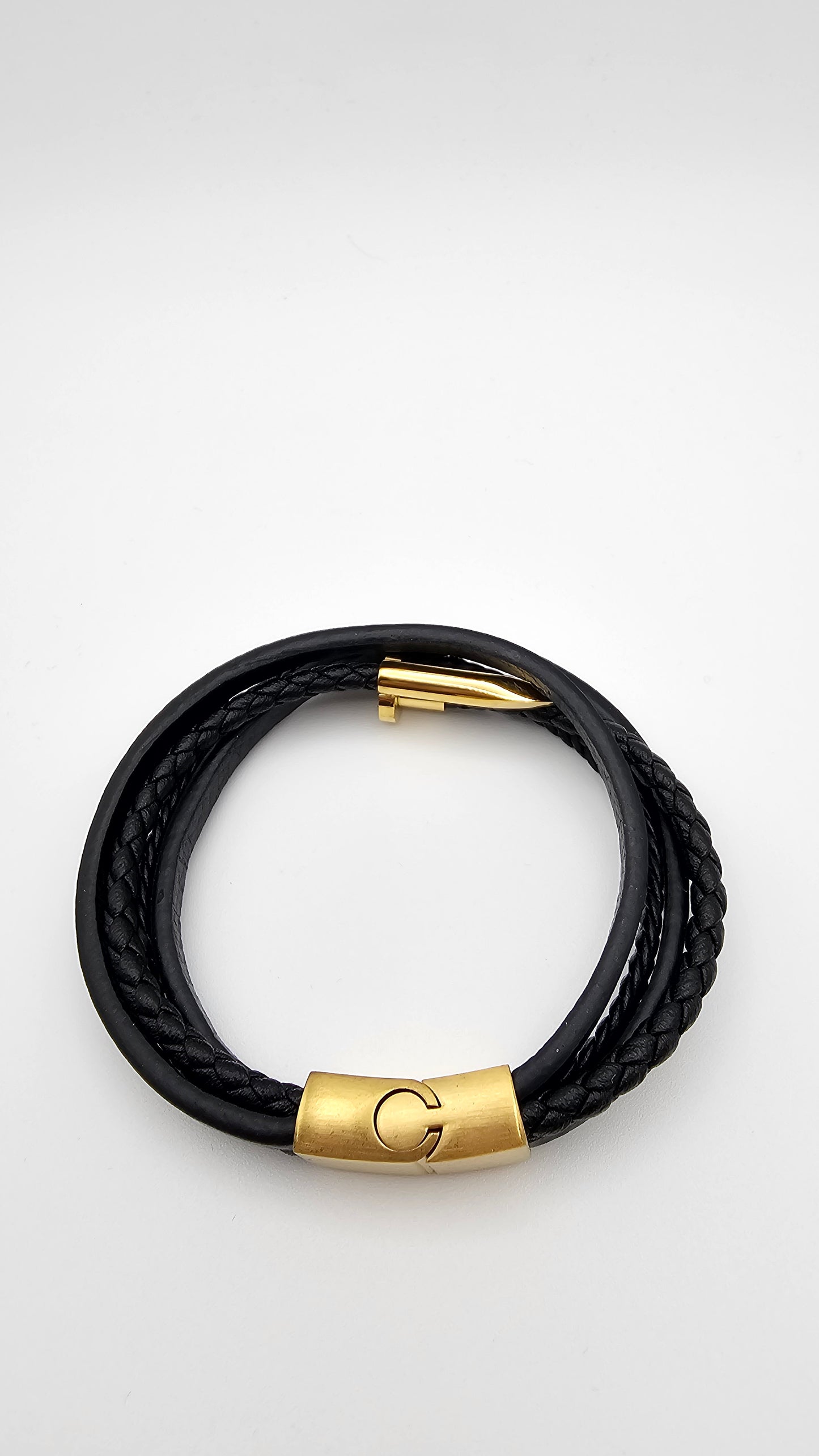 Men's Nail Bracelet Stack with Solid and Braided Leather