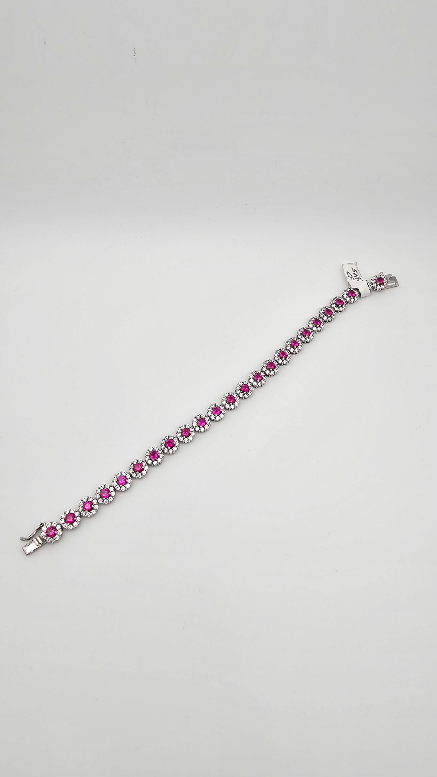 Ruby Pink Swarovski Crystal Tennis Bracelet in 925 Silver – 7"