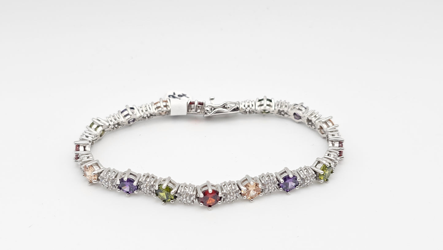 Multicolored Tennis Bracelet with Swarovski Crystals - 7"| 925 Silver