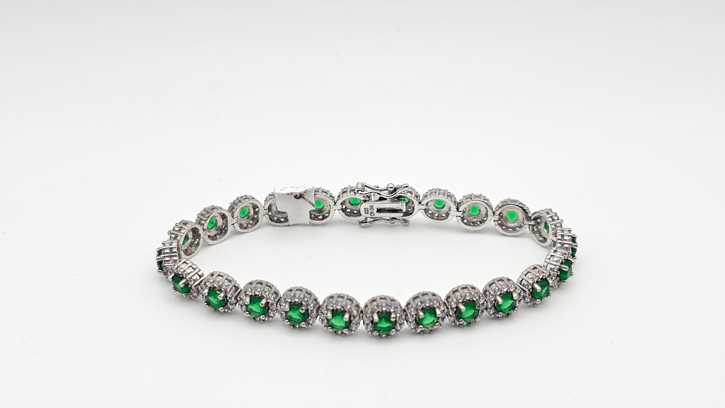 Emerald Crystal Tennis Bracelet - 7" | 925 Silver