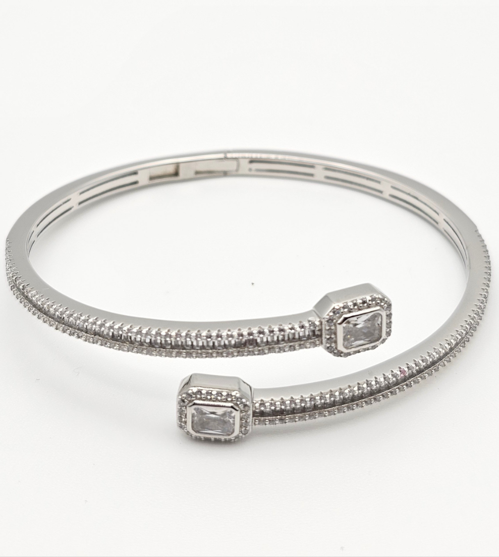 Geometric Open Ended Bangle | 925 Silver