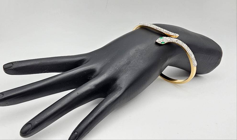 Crystal Snake Motif Bangle – Gold-Plated