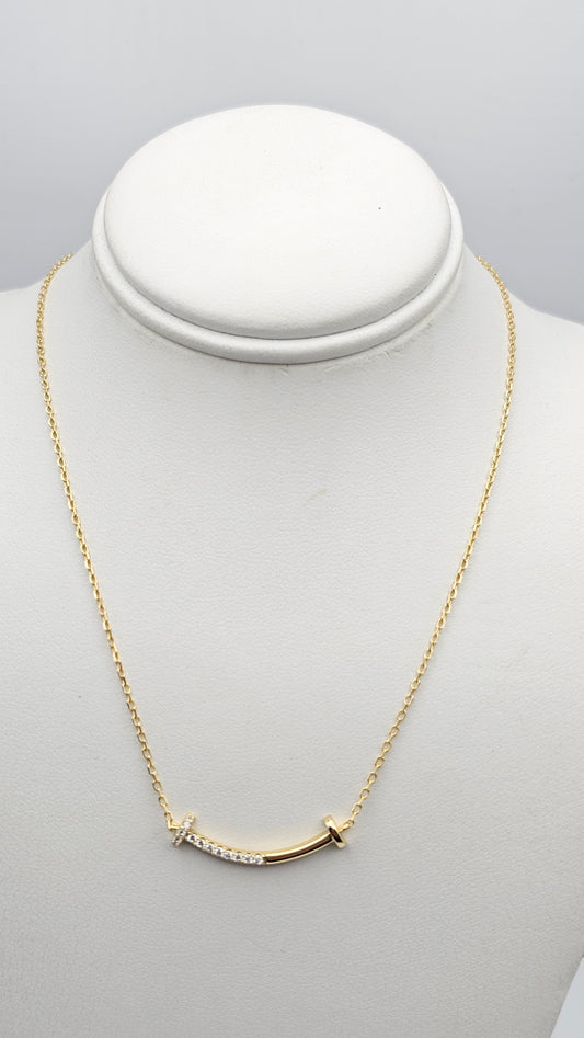 Dainty T-Smile Pendant with stone accents, 925 Silver, 16" + 2"