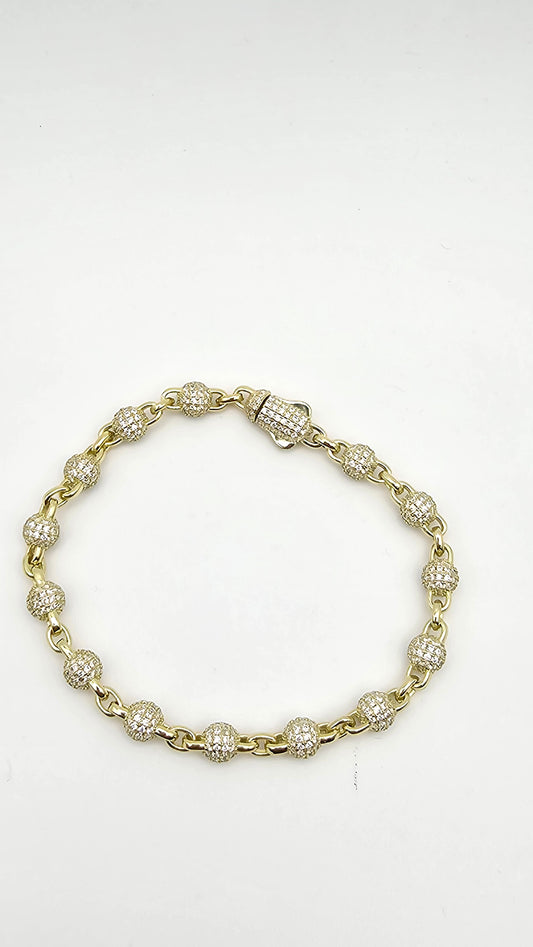 Gold Beaded bracelet, 7" , 925 Silver