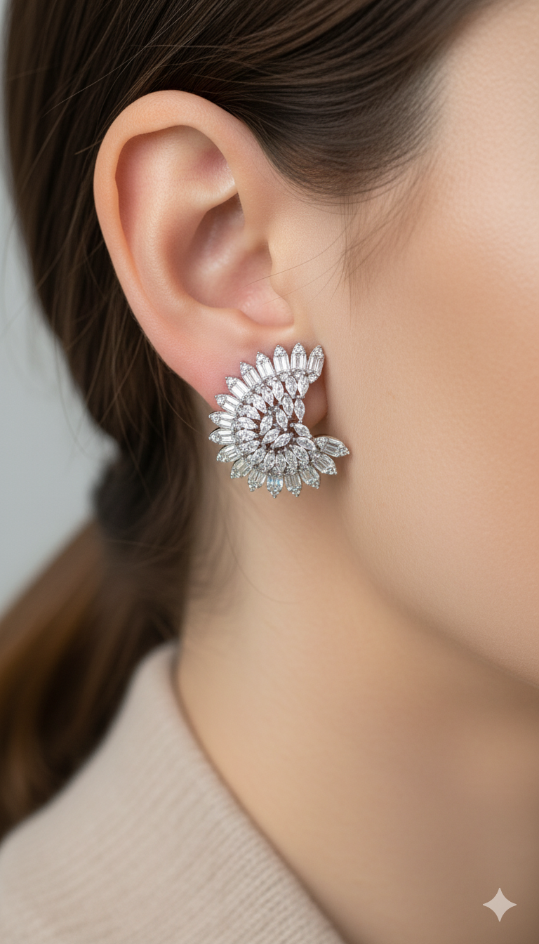 Aurora Marquise Baguette Cluster Earrings