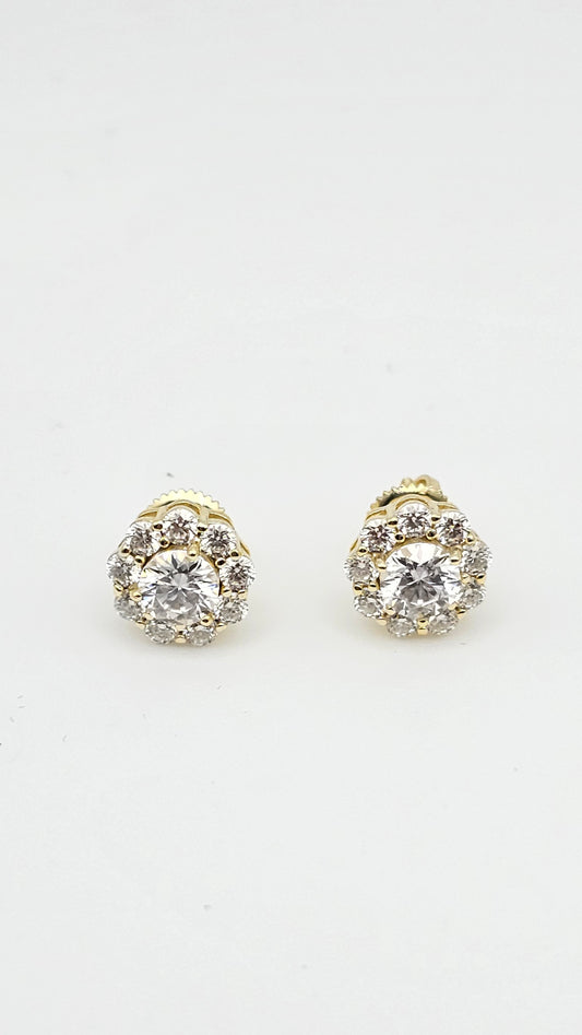 Floral Halo Moissanite Stud Earrings | 10 stones | VVS-D Color | 925 Silver Gold Plated