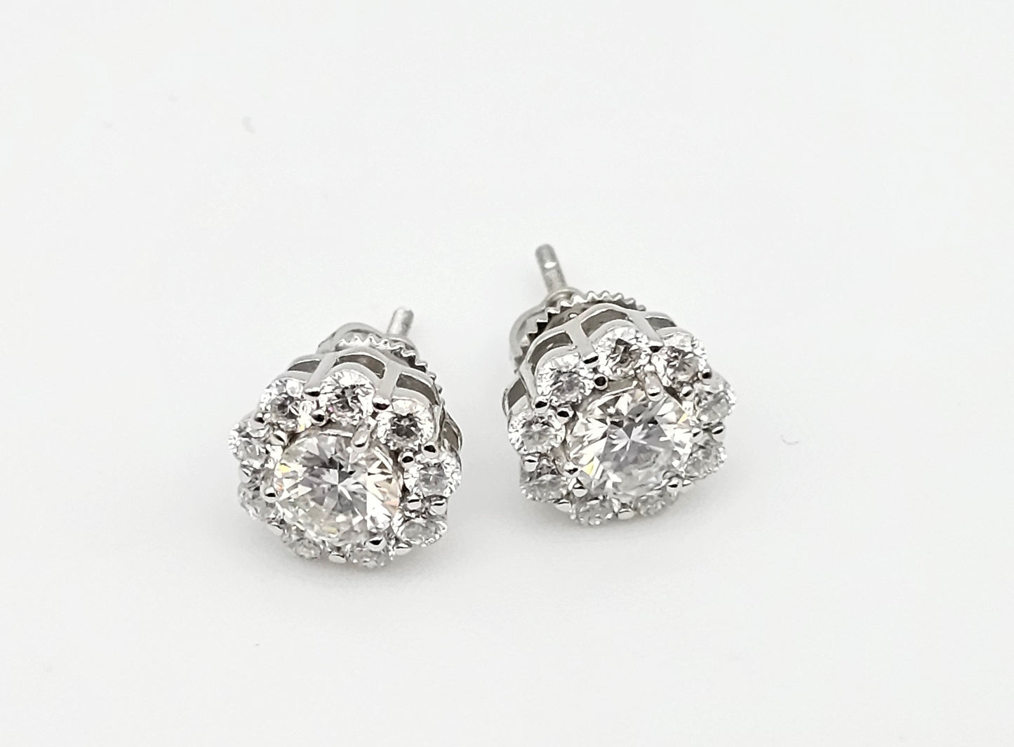 Floral Halo Moissanite Stud Earrings | 10 stones | VVS-D Color | 925 Silver
