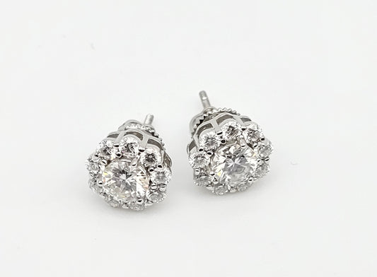 Floral Halo Moissanite Stud Earrings | 10 stones | VVS-D Color | 925 Silver