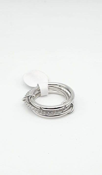 Interlocked Stacked ring with white stones| US 7  | 925 Silver