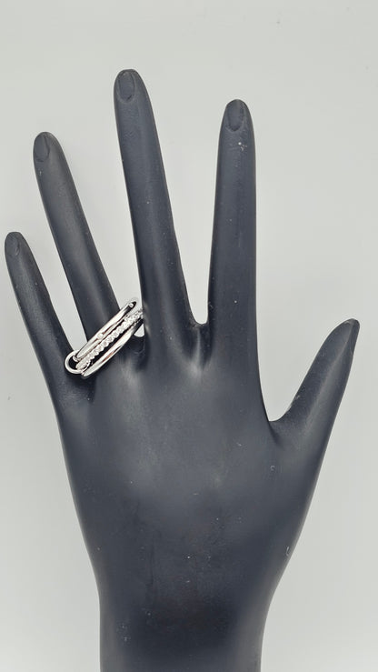 Interlocked Stacked ring with white stones| US 7  | 925 Silver