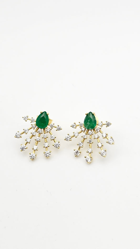 Emerald Green Fanburst Earrings | 925 Silver, Gold-Plated