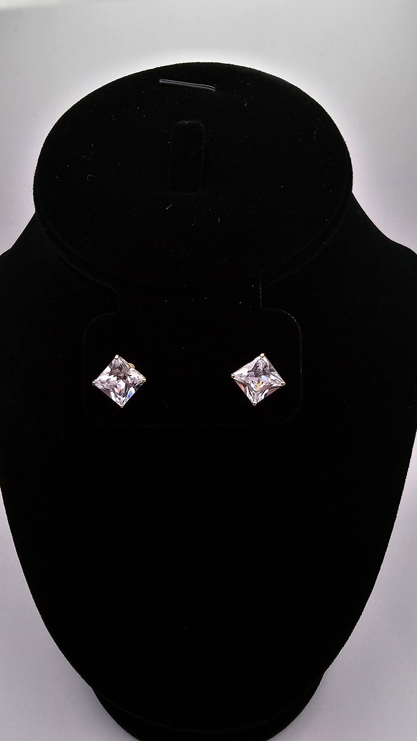 14kt Gold 6mm Princess Cut Crystal Stud Earrings with screw backs