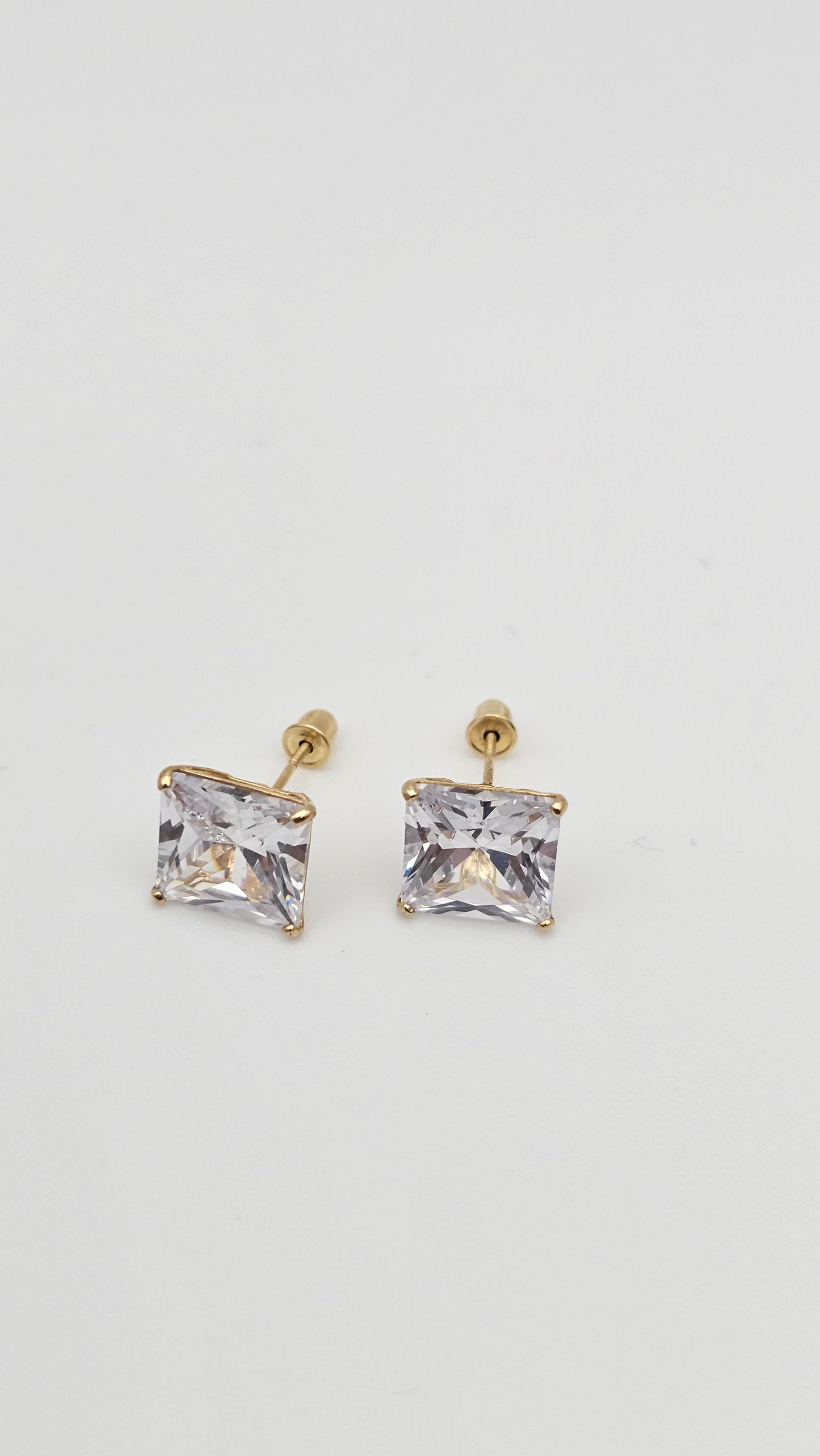 14kt Gold 6mm Princess Cut Crystal Stud Earrings with screw backs