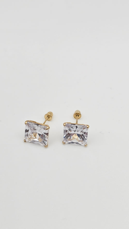 14kt Gold 6mm Princess Cut Crystal Stud Earrings with screw backs
