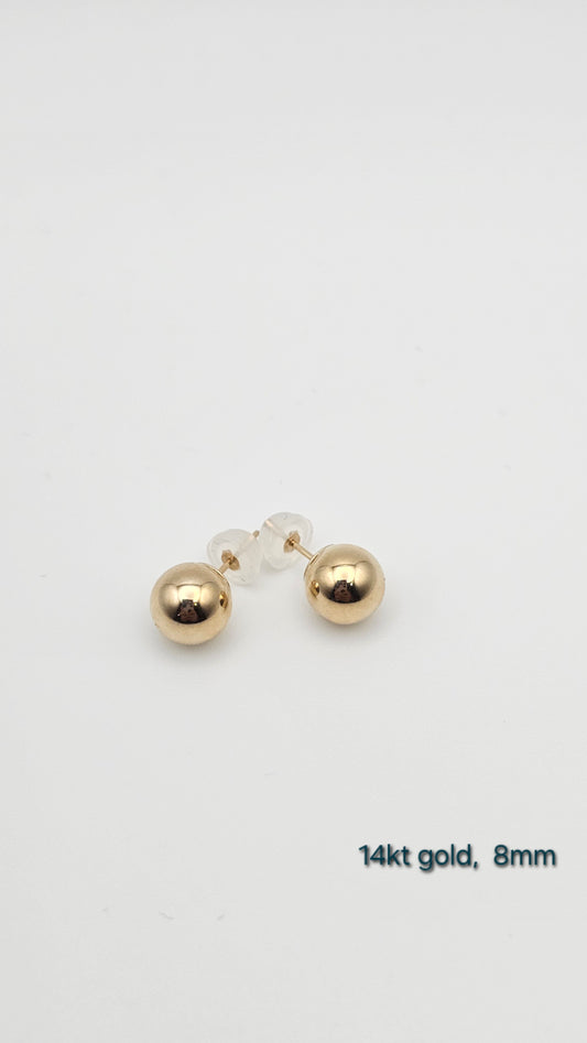 14kt 8mm Gold Ball Stud Earrings
