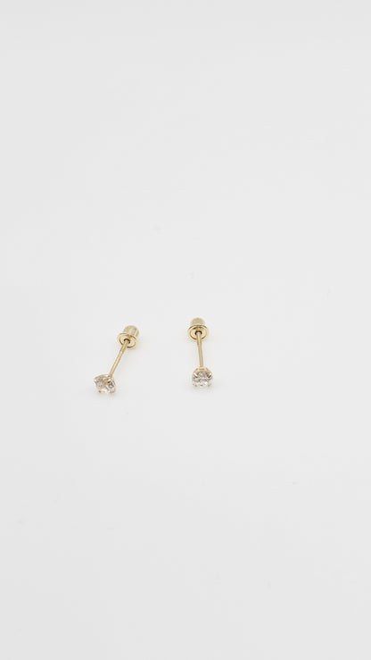 14kt gold 4mm Crystal Stud Solitaire Earrings