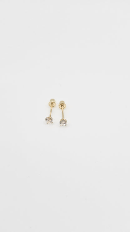 14kt gold 4mm Crystal Stud Solitaire Earrings