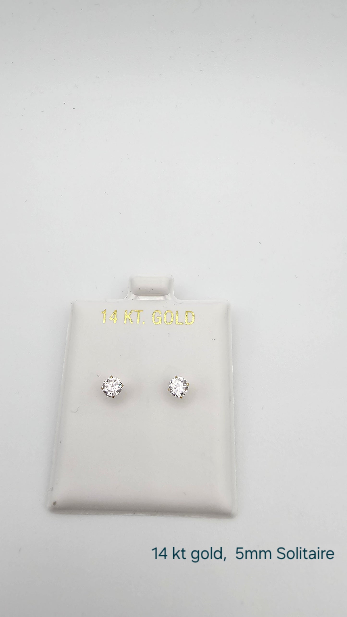 14kt Gold 5mm Crystal Stud Solitaire Earrings