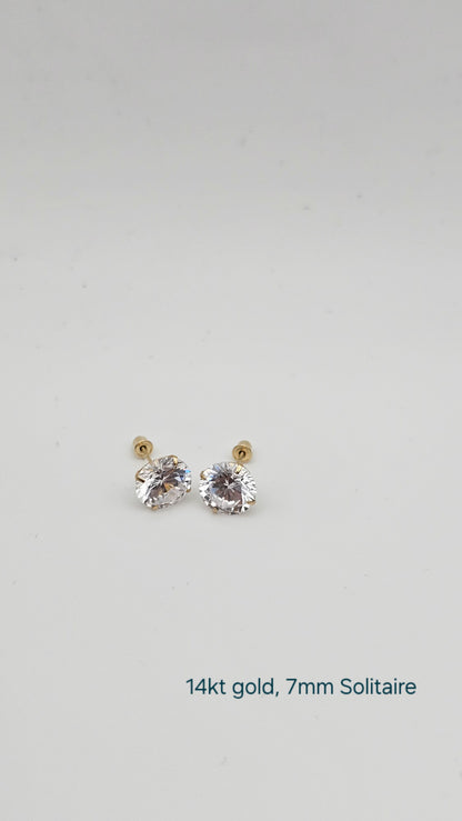 14kt gold 7mm Crystal Stud Solitaire Earrings