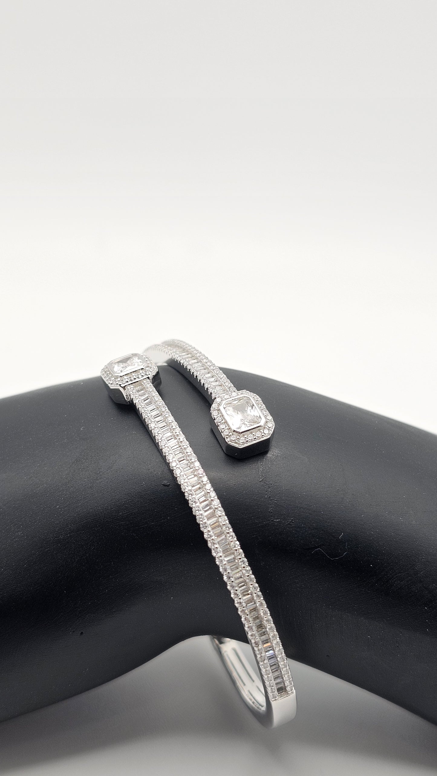 Geometric Open Ended Bangle | 925 Silver