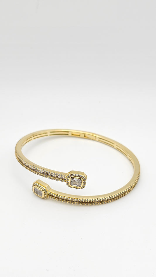 Geometric Open-End Bangle – 925 Silver, Gold-Plated