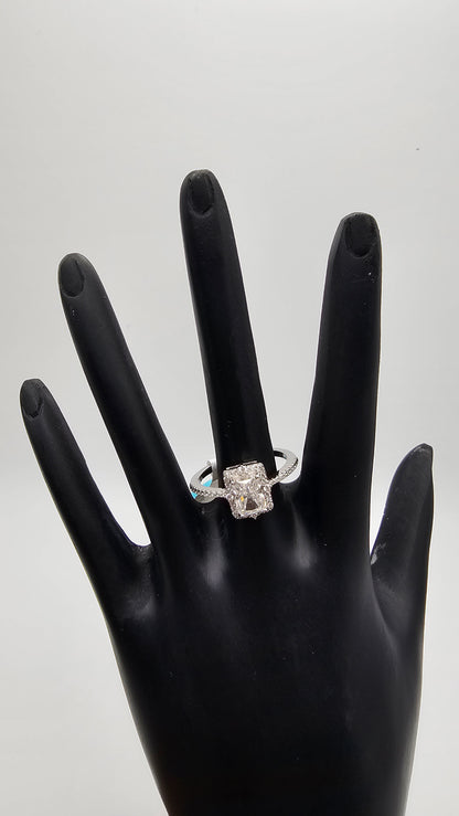 Emerald cut Moissanite Diamond Ring – VVS-D Color | 925 Silver | Size 7