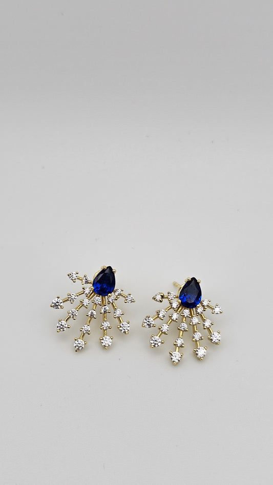 Royal Blue Fanburst Earrings | 925 Silver, Gold-Plated