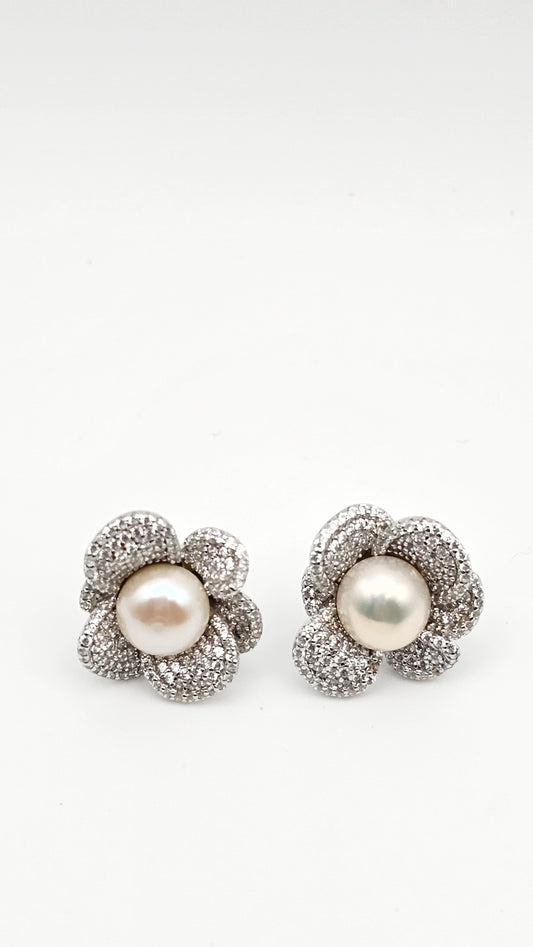 Freshwater Pearl Blossom Earrings – 925 Silver