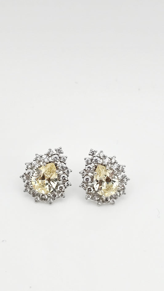 Champagne Teardrop Halo Earrings – 925 Silver