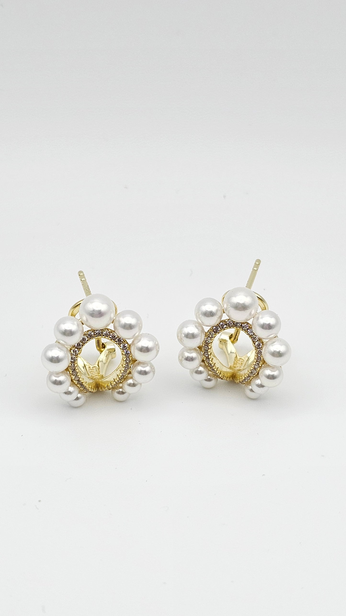 Pearl Wreath Bird Stud Earrings | 925 Silver, Gold-Plated