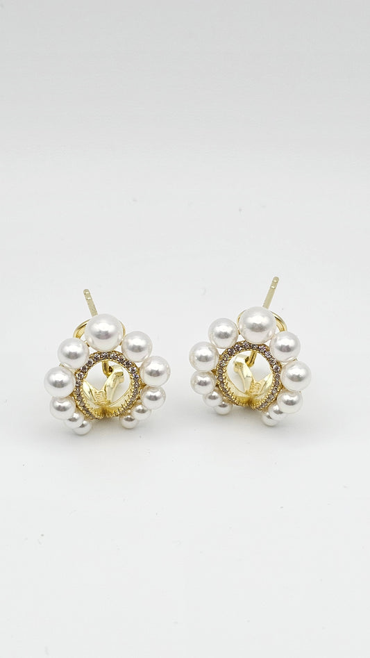 Pearl Wreath Bird Stud Earrings | 925 Silver, Gold-Plated