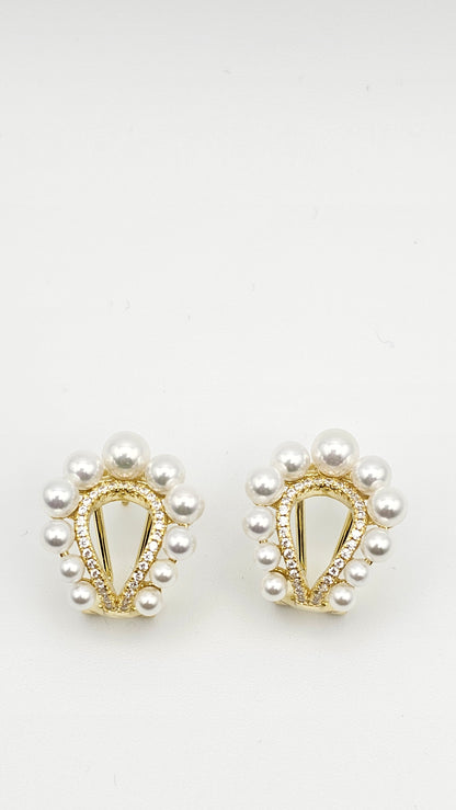 Pearl Wreath Bird Stud Earrings | 925 Silver, Gold-Plated