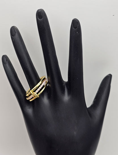 Interlocked Stacked ring with pink stones | US 7  | 925 Silver Gold Plated