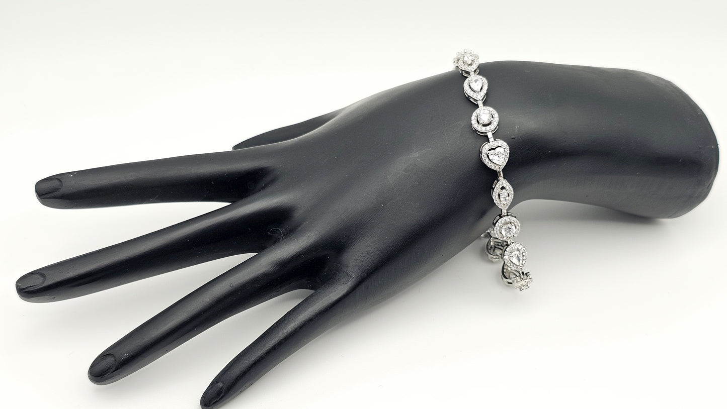 Pear, Round & Heart Shaped Swarovski Crystal Bracelet – 7" | 925 Silver