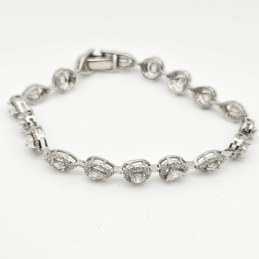 Pear, Round & Heart Shaped Swarovski Crystal Bracelet – 7" | 925 Silver