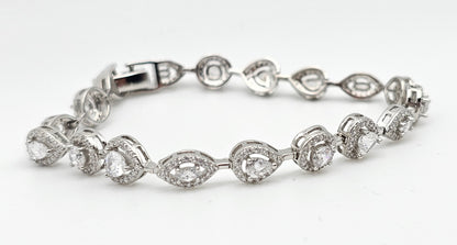 Pear, Round & Heart Shaped Swarovski Crystal Bracelet – 7" | 925 Silver