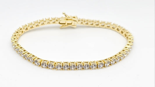 3mm Round cut stone Tennis Bracelet – 6.5" | 18K Gold Plated | 925 Silver