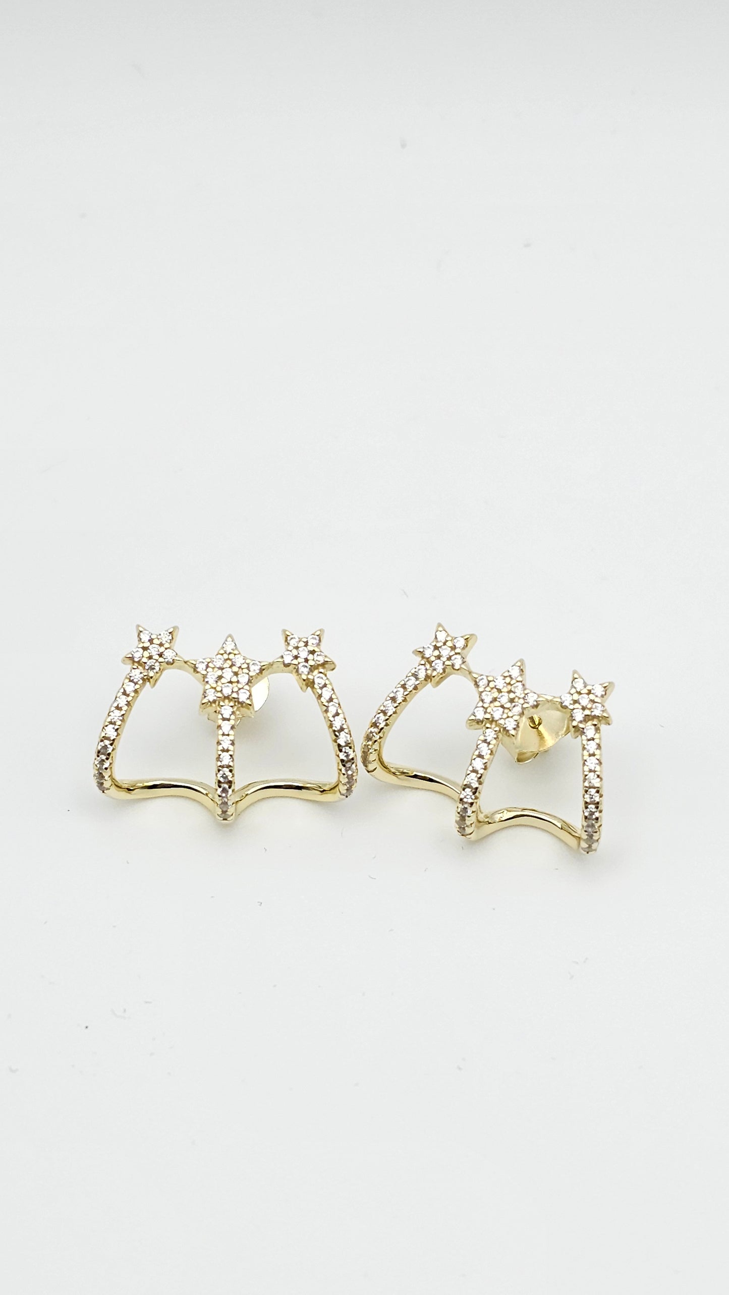 Triple Star Crown Ear Cuff Studs – 925 Silver, Gold-Plated